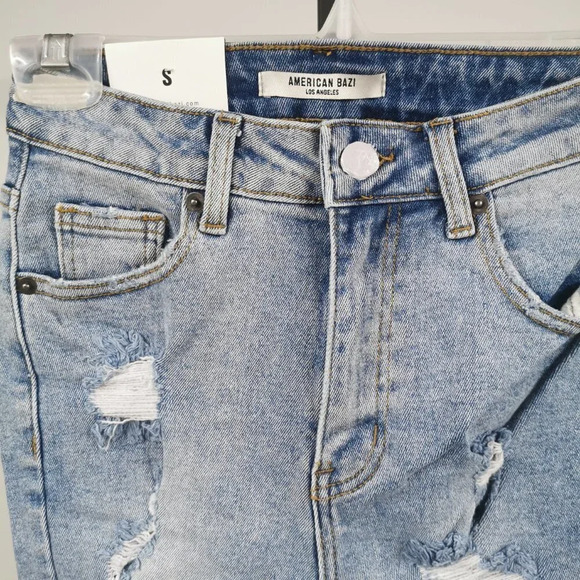 AMERICAN Bazi  High Rise Bermuda Distressed Shorts - Picture 3 of 5